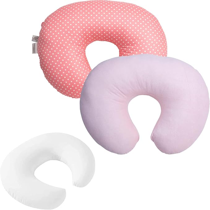 LAT Nursing Pillow and Positioner with 2 Cover for Breastfeeding, 100% Natural Cotton Cover and Waterproof Pillowcase for Breastfeeding and Bottle Feeding (Pink Series)