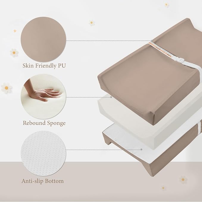 Baby Diaper Changing Pad, PU Compressed Waterproof Portable Wipeable Diaper Mat for for Travel, Fits Dressers & Tables (Khaki)