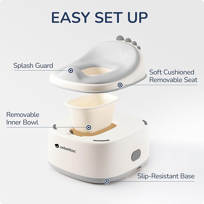 3 in 1 Potty Training Toilet, Dinosaur Toddler Potty Training Seat for Boys Girls with Comfortable Cushion, Easy-to-Clean and Anti-slip Potty Training Step Stool for Toilet (Grey)