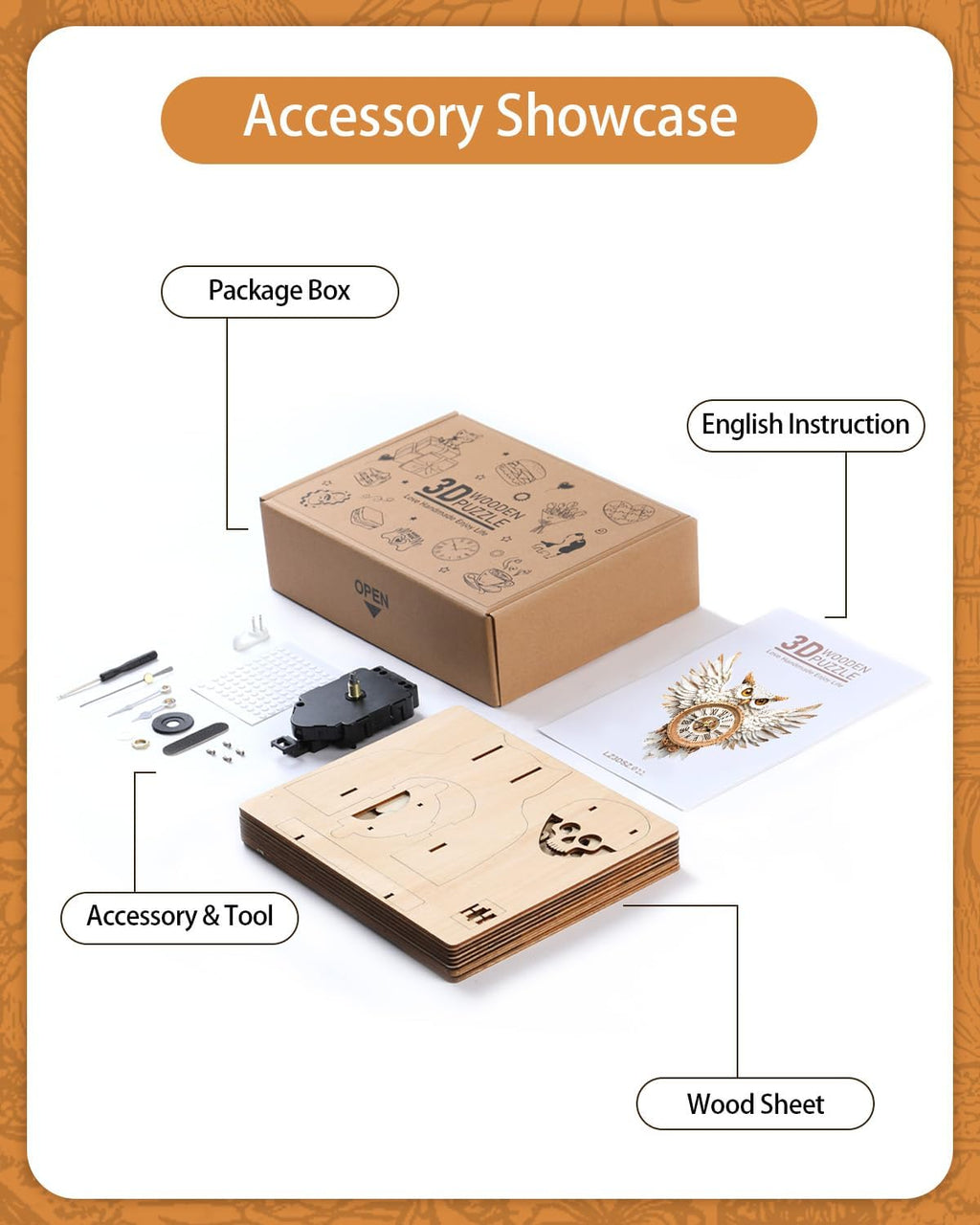 3D Wooden Puzzles for Adults,Snowy Owl DIY Clock Kit with Pendulum - Creative Gift Idea,Beginner 31 Pieces 3D Puzzles for Teens & Adults Home Decor