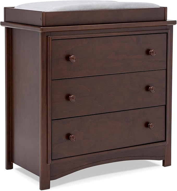 Delta Children Perry 3 Drawer Dresser with Changing Top and Interlocking Drawers, Walnut Espresso