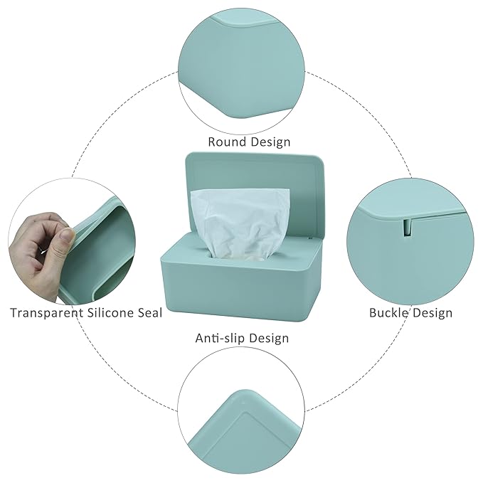 Diaper Wipes Dispenser, Baby Wipes Case, Baby Wipe Holder Keeps Diaper Wipes Fresh, Wipe Container with Non-Slip Feet (Green)