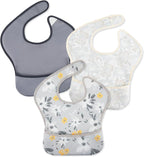 Mess Proof Baby Bib 3 Pack, Waterproof Led Weaning Baby Feeding Bibs with Food Catcher, Travel Feeding Bibs