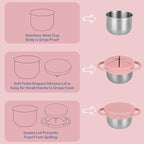 2 Pack Snack Cups for Toddlers Spill Proof - Detachable Stainless Steel Toddler Snack Cups with Silicone Lids & Handles - Dishwasher Safe Baby Snack Containers for Mess-Free Snacking (Green and Pink)