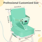 Toddler Booster Seat for Kitchen Chair, 2-in-1 Dining Table Booster Seat with Backrest & Adjustable Straps – Easy-Clean, PU Portable Toddler Eating Travel Increasing Cushion-Green
