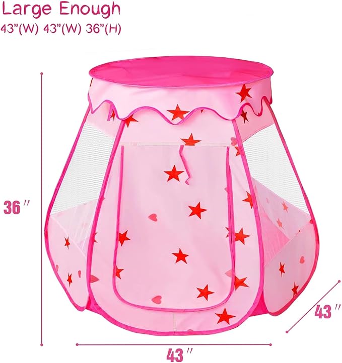Baby Ball Pit for Toddler with 150 Balls, Kids Pop Up Play Tent for Girls, Princess Toys for Children Indoor & Outdoor Playhouse with Carry Bag (Pink: 7 Bright Colors, 109x90cm/150 Balls)
