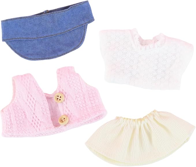 4-Piece Doll Outfit Set – Hat, Pink Vest Coat, White T-Shirt & Skirt for 17cm Mini Doll Clothes – Stylish Golf-Themed Fits 15cm Dolls Accessories (No Dolls)