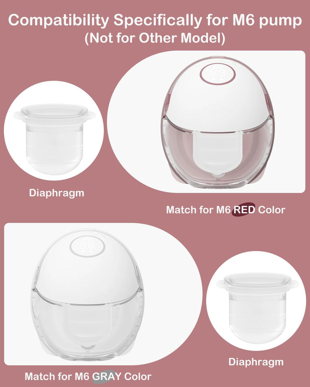 4PC M6 Breast Pump Replacement Accessories, Including 4pcs Silicone Diaphragms for Momcozy Mobile Style | M6, Replace for Momcozy Pump Parts, Not Original Parts, 4PC Transparent Diaphragms