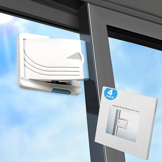 Sliding Door Lock 4 Pack, Child Safety Lock For Sliding Glass Doors, Easy To Install, Keeps Your Baby Out Of Danger, For Sliding Glass Doors, Sliding Windows, Sliding Closets, Etc (Blue)