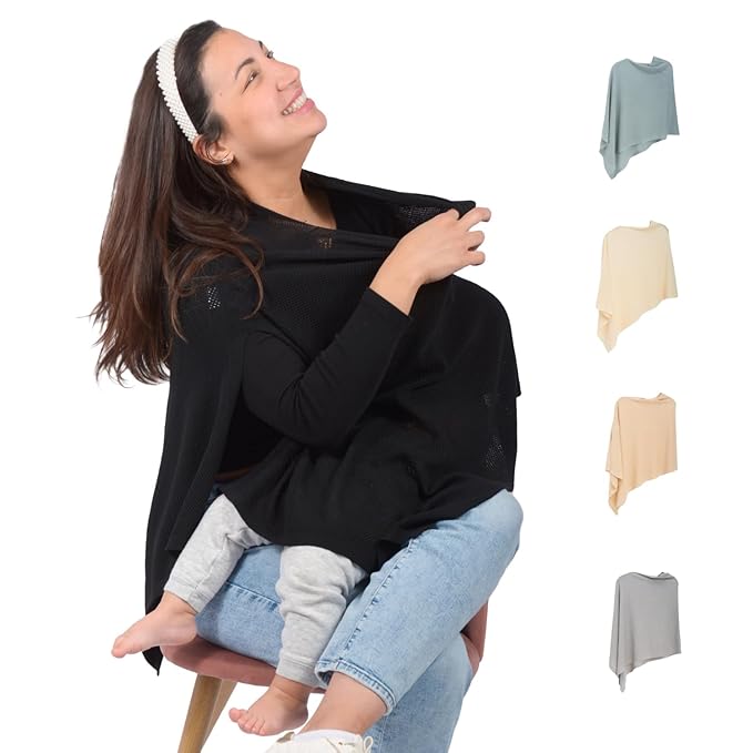 Breathable Nursing Cover Up for Breastfeeding - Privacy Nursing Covers - Newborn Essentials Must Haves - Improved Ponchy by Gold Mamas - Ebony