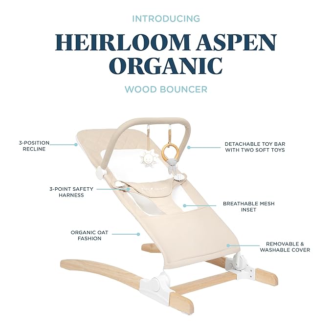 Baby Delight Heirloom Aspen Wooden Baby Bouncer | Infant Baby Chair | 0 – 6 Months | 100% GOTS Certified Cotton Fabrics | Organic Oat