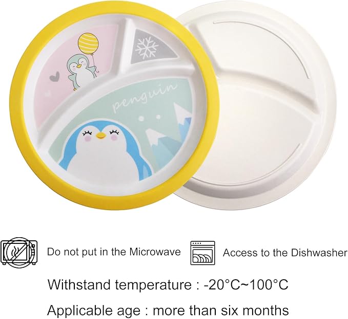 Kids Feeding Set 5 Pcs, Tableware Set for Toddlers Includes Plate Bowl Cup Fork and Spoon Utensil Flatware, Kids Flatware Set Dishwasher Safe, BPA Free (Penguin)