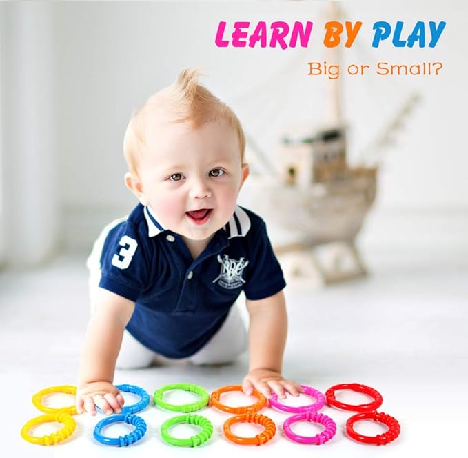 Link-to-Go Connecting Rings Toy Hanging Stroller Car Seat Crib Playmat Attach Toys Infant Newborn Boy Girl Clip On Early Education Learning Travel Accessory Set