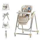 5 in 1 Baby High Chair Swings for Infants Foldable Rocking 8 Level Height Adjustment Eco Friendly Washable PU Cushion(White)