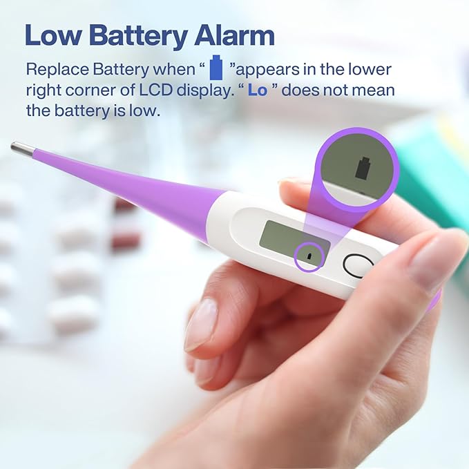 Boncare 10 Seconds Oral Thermometer for Adults and Kids - Accurate & Safe Rectal Thermometer for Baby with Fever Alarm, Digital Thermometer (Purple)