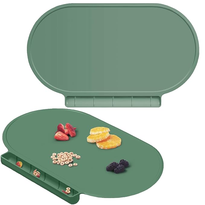 Silicone Placemat for Baby, Silicone Baby Toddlers Non-Slip Tablemats Stain Resistant Anti-Skid Reusable Dishwasher Safe Table Mats, Portable Food Mat Travel (2Pack, Oxford Green)