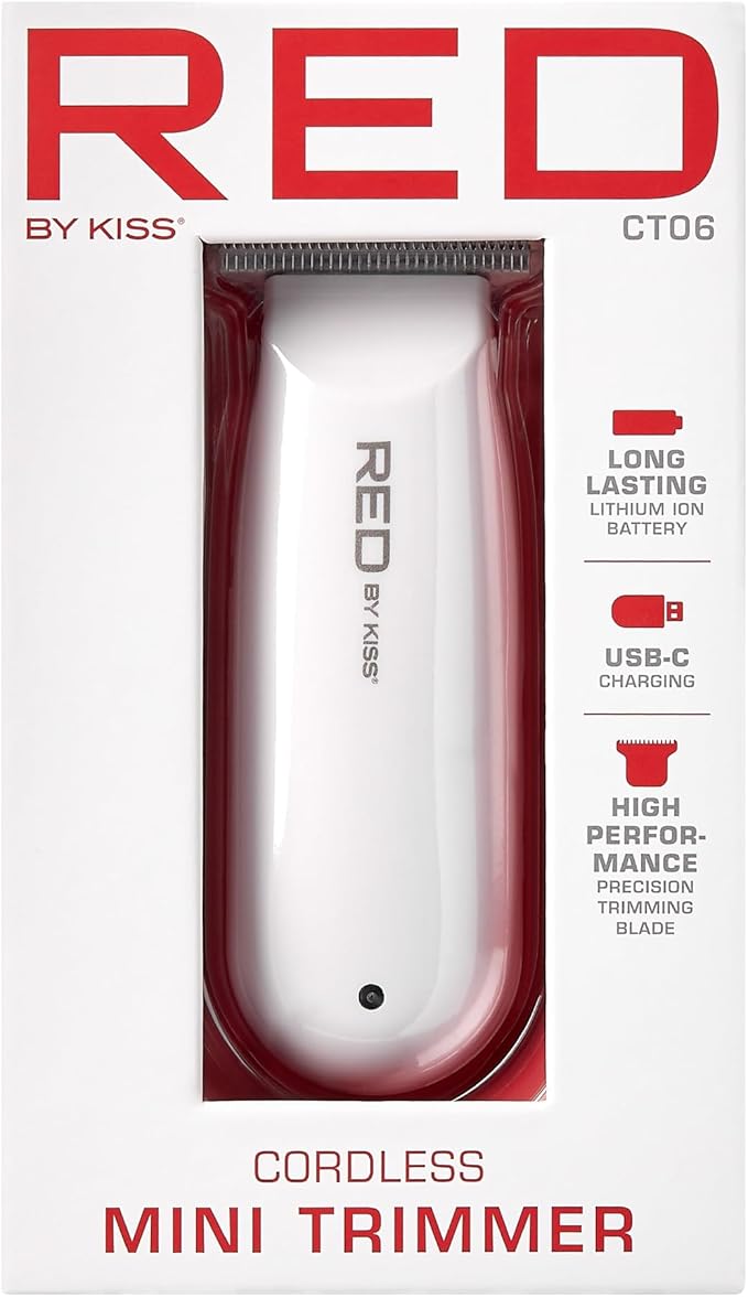 Red by Kiss Hair Clipper, Mini Cordless Hair Trimmer, Long Lasting Hair Cutting Kit, USB-C Rechargeable Haircut Beard Trimming Clippers for Men Women Kids, Portable Grooming Kit (White)