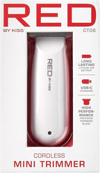 Red by Kiss Hair Clipper, Mini Cordless Hair Trimmer, Long Lasting Hair Cutting Kit, USB-C Rechargeable Haircut Beard Trimming Clippers for Men Women Kids, Portable Grooming Kit (White)