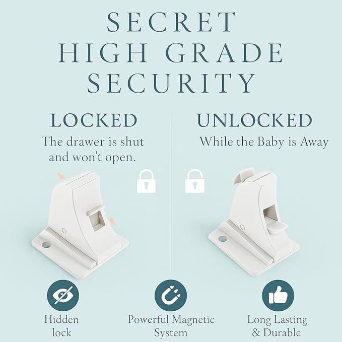 Magnetic Cabinet and Drawer Lock – 20-Piece Child Safety Lock Set + 2 Keys – Easy Installation No Drilling Required – Invisible and Aesthetic Design