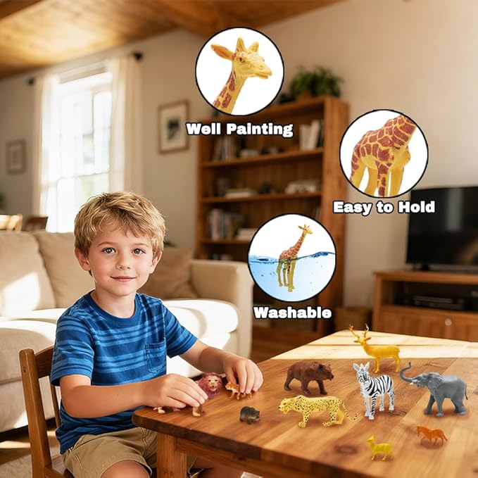 24Pcs Safari & Zoo Animals Figures, Realistic Plastic Animal Toys Set for Kids 1 2 3, Lion, Elephant, Perfect for Play, Education, Baby Shower Decor,Party Supplies Cake Topper