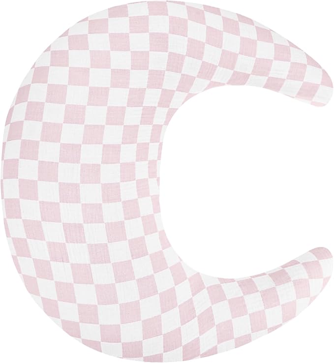 SWESEN Muslin Nursing Pillow Cover, Soft Removable Cover for Breastfeeding Pillows, Pillow Slipcover for Baby Boys and Girls, Comfortable & Breathable, Pink Plaid, Washable (Only Cover)