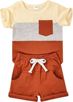 Baby Boy Clothes Toddler Boy Summer Outfits Short Sleeve Patchwork Top T-shirt & Pocket Pant Set 2 Piece 12 Months-4T