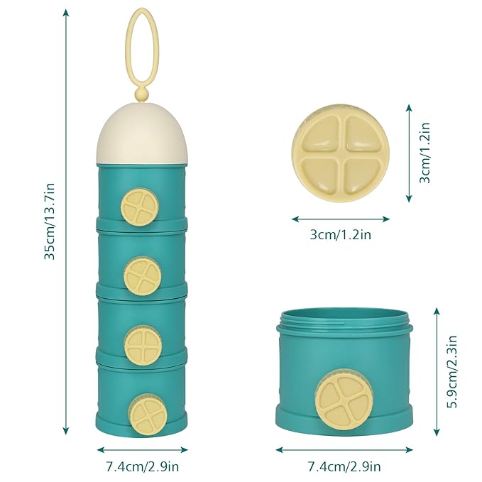Accmor Formula Dispenser On The Go, 4 Layers Stackable Formula Container to Go, Non-Spill Portable Milk Powder Baby & Kids Snack Container, Green