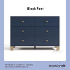 Storkcraft California 6 Drawer Double Dresser (Midnight Blue with Driftwood) – GREENGUARD Gold Certified, Spacious Storage Organizer for Kids’ Room, Safety Interlocking Drawer System