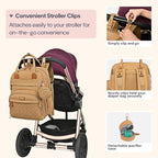 BabbleRoo Diaper Bag Backpack - Baby Essentials Travel Tote - Multi function Waterproof Diaper Bag, Travel Essentials Baby Bag with Changing Pad, Stroller Straps & Pacifier Case - Unisex, Beige
