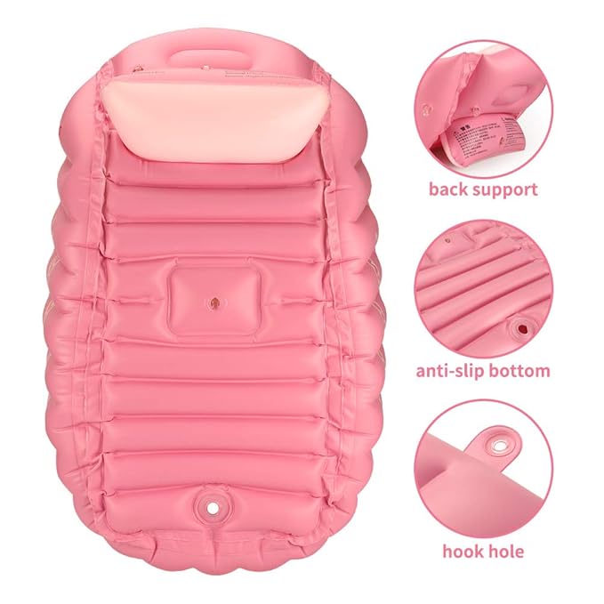 Inflatable Baby Bathtub Infant Anti-Slip Bath Seat Pool with Air Pump Travel Camping Portable Toddler Bath Tub Age 0-5 Years Old (Pink)