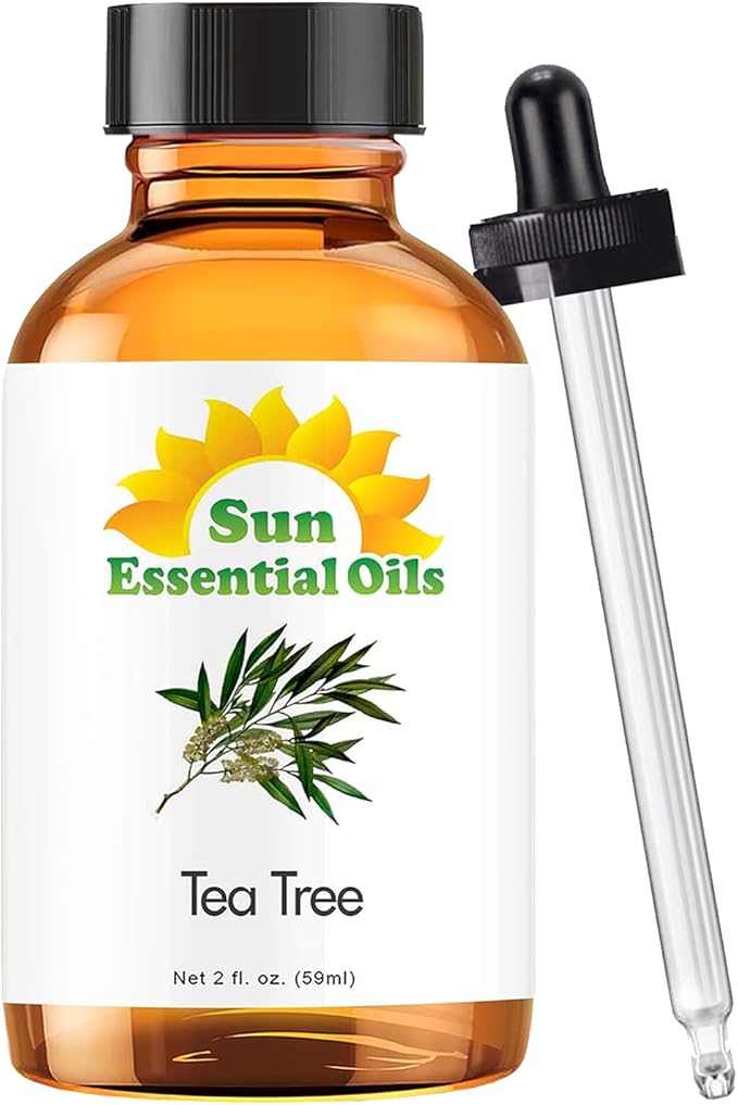 Sun Essential Oils - 2 oz Tea Tree Essential Oil for Skin, Hair, Scalp, Diffuser, Humidifier & Aromatherapy Massage - Scent for DIY Soap, Candle, Shampoo & Lotion Making at Home