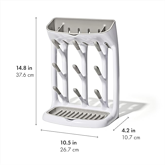 OXO Tot Space-Saving Baby Bottle Drying Rack, Compact Dish Drying Rack with Removable Trays, Countertop Bottle Organizer for Baby Bottles, Nipples, Pacifiers and Lids, BPA Free, Dishwasher Safe