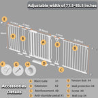 TSAYAWA Baby Gate Extra Wide Fits 71.5-85.8 inch Wide Opening - Dog Pet Gates for Doorways Stairs No Drilling Pressure Mounted - Large Child Safety Gate Indoor Outdoor White