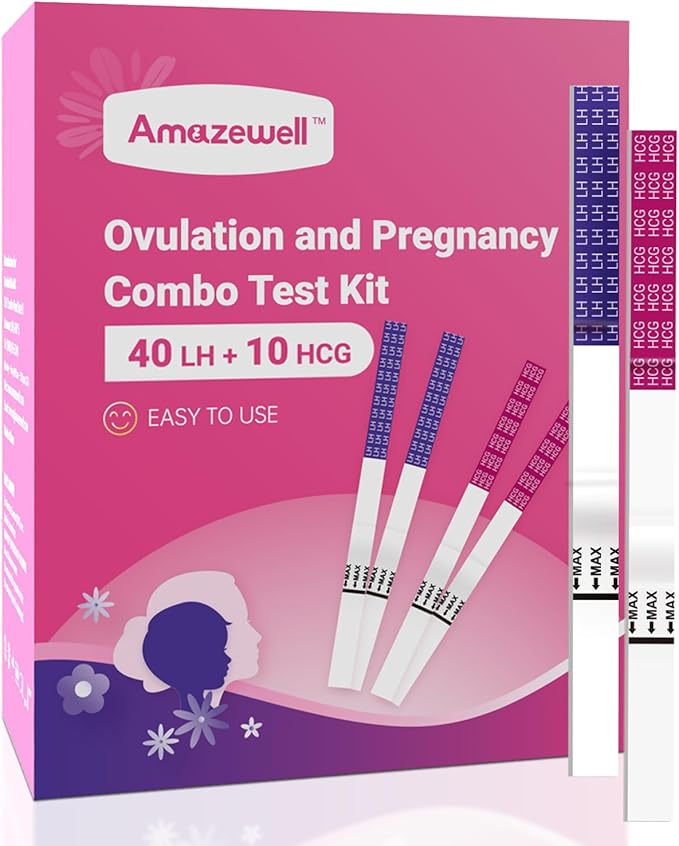 Ovulation and Pregnancy Test Strips, Amazewell Easy at Home Ovulation Strips for Women, Accurate Early Detection, 40 Ovulation Test Strips with 10 hCG Pregnancy Strips