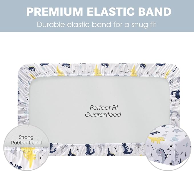 Plushii Crib Sheets for Baby Boys 4 Pack, 28"x 52" Extra Soft Microfiber Crib Sheet Set for Standard Crib & Toddler Mattress Pad, Dinosaur & Elephant & Stars & Navy Blue