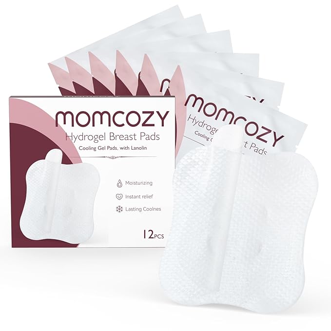 Momcozy Hydrogel Nipple Pads with Soothing Lanolin, Soothies Gel Nursing Pads Provide Instant Cooling Relief for, Breastfeeding Essentials, 12 PCS