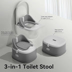 3 in 1 Toddler Potty Training Toilet Seat with Steps Ladder, Foldable Potty Train Chair Adapter for Toddlers Kids Boys Girls, Gray