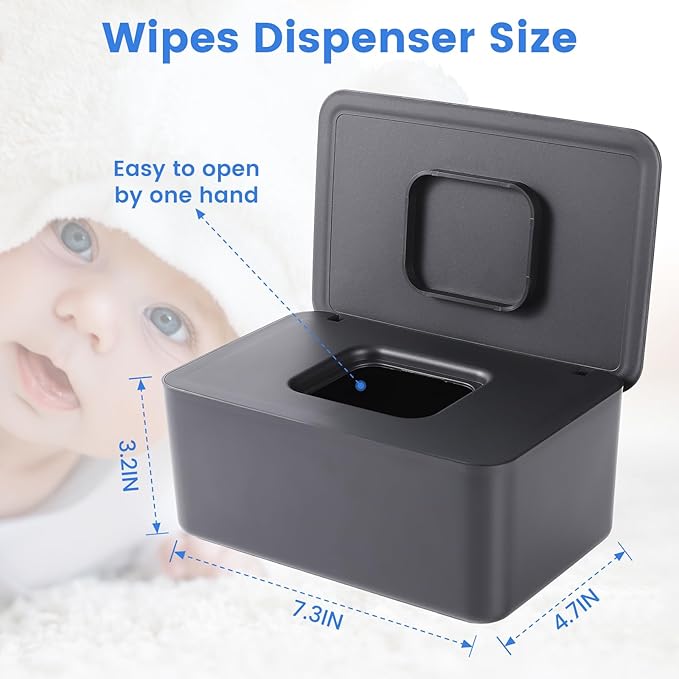 2 Pack Lijroavy Baby Wipes Dispenser, Baby Wipe Holder for Fresh Wipes, Non-Slip Baby Wipes Container, Refillable Wipes Box, Wipes Case with Sealing Design Lid (Black and White)