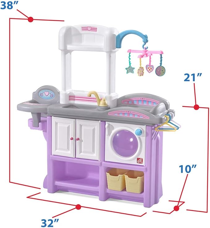 Step2 Love & Care Deluxe Baby Doll Nursery Playset for Kids, Combined Kitchen and Changing Station, Includes Toy Accessories, Easy to Assemble, Toddlers Ages 2 - 6 Years Old, Lavender