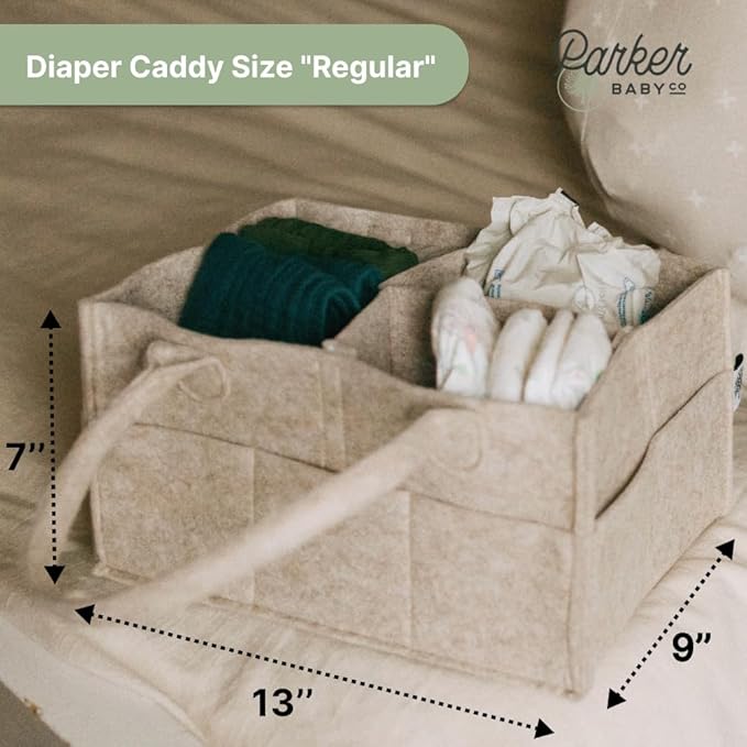 Parker Baby Diaper Caddy - Nursery Storage Bin and Car Organizer for Diapers and Baby Wipes - Oatmeal, Regular