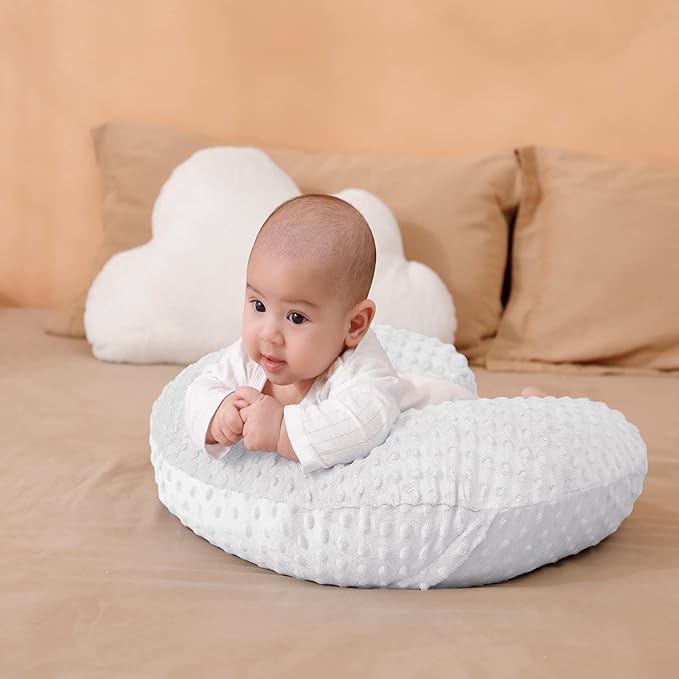 Nursing Pillow and Positioner with Cover for Breastfeeding and Bottle Feeding, Propping Baby, Tummy Time, Baby Sitting Support, Awake-Time Support (White, 22" x 17.7" x 5.9")