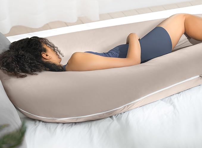 QUEEN ROSE Extra Long U Shaped Body Pillow, Cooling Pregnancy Pillows for Sleeping, 65 Inch Full Body Support Maternity Pillow for Adults, Support for Back, Hip, Legs for Pregnant Women, Nomad
