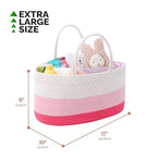 Baby Diaper Caddy Organizer, Extra Large Cotton Rope Nursery Diaper Basket, Changing Table Organizer, Portable Tote Bag with Divider, Car Storage, Baby Shower Gifts for Newborn Girls - Pink