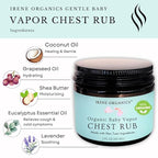 Irene Organics Organic Baby Vapor Chest Rub Clean Vapo Rub Made with Non Toxic Ingredients, Organic Cough & Congestion Relief Balm, Safe Natural Eucalyptus & Lavender Rub for Newborns & Kids