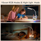 WILIT LED Desk Lamps for Home Office with Pen Holder, Table Lamp for Bedroom with USB Charging Port & Clock, RGB Night Light, Study Lamp for Kids Student, Desk Lamp for College Dorm Room Essentials