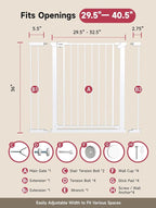 36" Extra Tall Baby Gate for Stairs, 29.5-40.5" Wide Dog Gate for Doorways, Walk Thru Auto Close Metal Pet Gate for The House, Stairs and Doorways, Child Gate Pressure Mounted Dog Gate Indoor