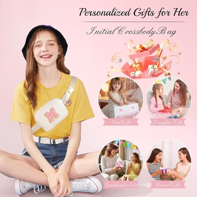 YOOLIFE Gifts for Girls - Crossbody Bag for Kids, Personalized Communion & Birthday Gifts, Khaki Initial Belt Bag