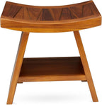 TeakCraft Teak Shower Stool with Shelf – Water Resistant, Non-Slip Premium Indonesian Teak Wood Bath Seat Bench for Shower – Fully Assembled Wood Spa Bath Organizer Seat with Leveling Feet, The Randi