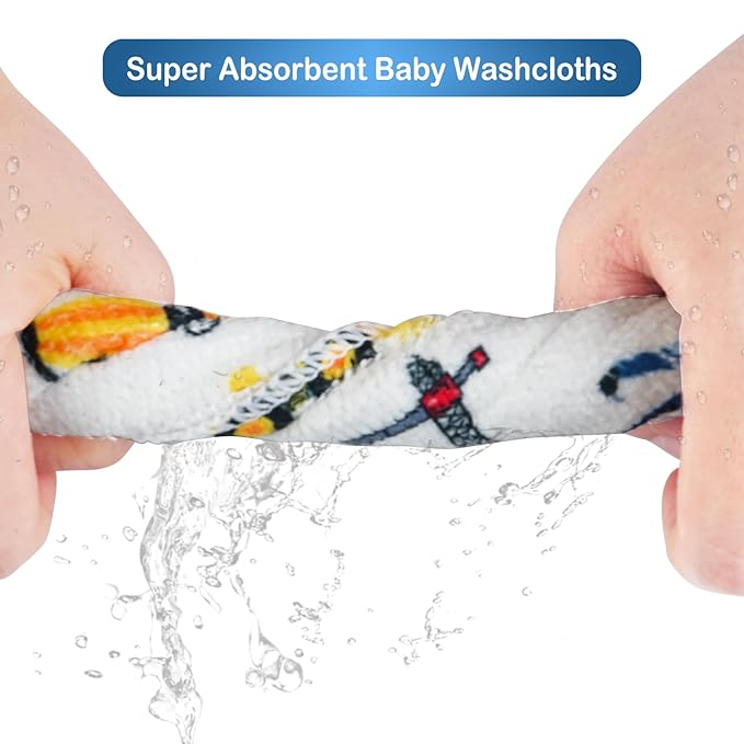 softan Baby Washcloths, 24Pack Baby Wash Cloths Extra Soft & Ultra Absorbent, Baby Towels Face Towel Unisex for Boys Girls Face & Body, Washclothes Gentle on Sensitive Skin, 9''x 9'' Truck