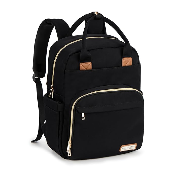 RUVALINO Diaper Bag Backpack-Multifunction Baby Travel Bag, Insulated Bottle Holders & Large Capacity, Waterproof, Deep Black